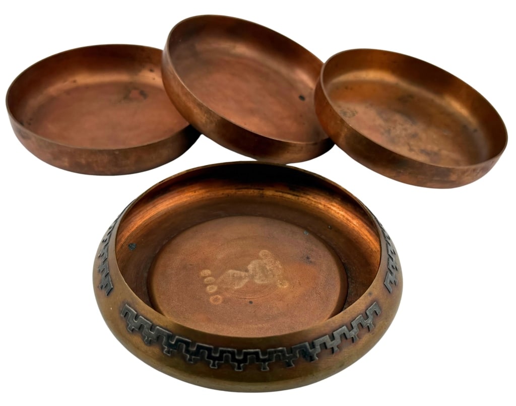 Heintz Sterling on Bronze Nesting Ashtray Set - 2