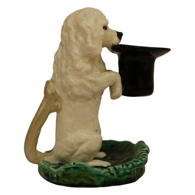Sarreguemine Majolica Chamberstick - Dog with Hat (1 of 7)