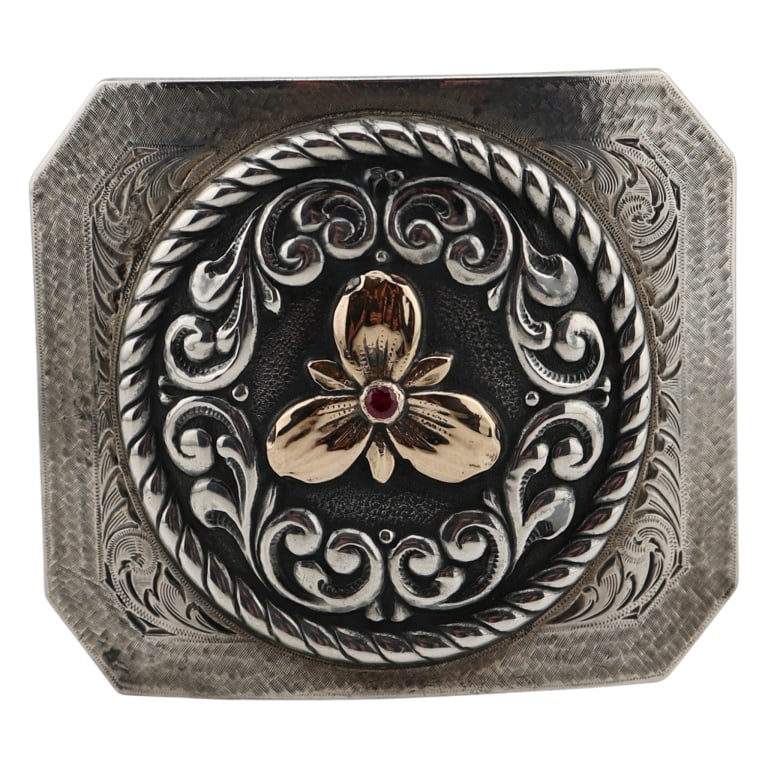 Edward Bohlin Sterling 10K Ruby Shield Belt Buckle (1 of 7)