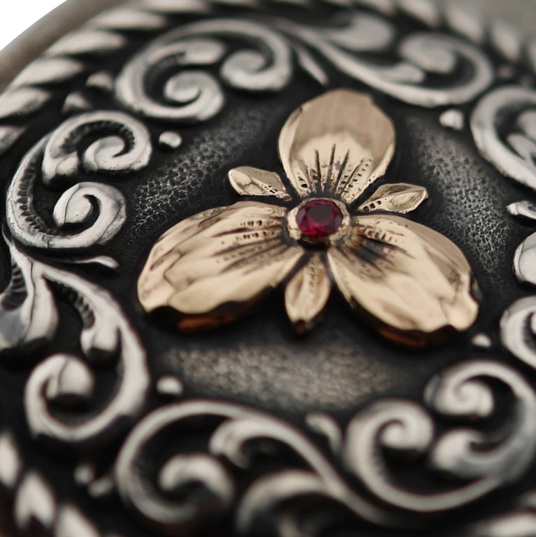 Edward Bohlin Sterling 10K Ruby Shield Belt Buckle - 3