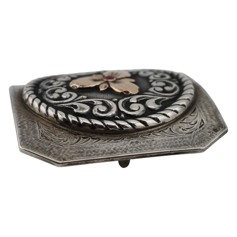 Edward Bohlin Sterling 10K Ruby Shield Belt Buckle - 5