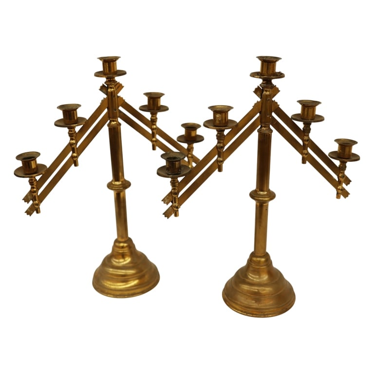 Brass Five Light Adjustable Altar Candelabra Pair - 13