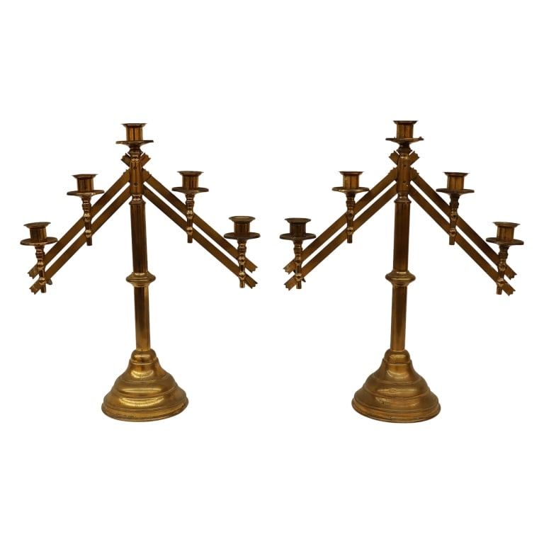 Brass Five Light Adjustable Altar Candelabra Pair (1 of 13)