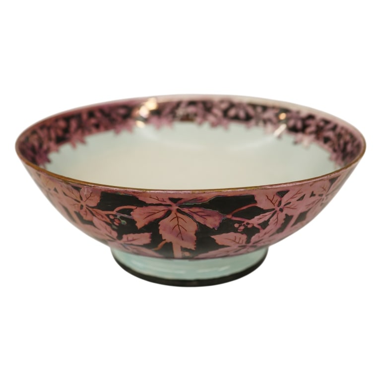 Art Nouveau Limoges Hand Painted Porcelain Bowl: Item/Description: Limoges porcelain 'blank' footed bowl manufactured in France by Delinieres & Co. (D&C), imported and hand-painted in the United States. Design features a soft blue base with gilt tri