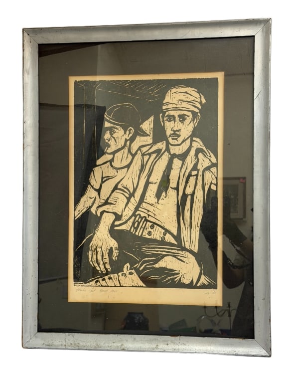 Moshe Gat - 1955 Isreal Wood Block: Item/Description: Original, pencil signed Mid-Century woodcut block print by the renowned Israeli artist Moshe Gat. Features two signatures. Hebrew to the bottom left and English to the right, along