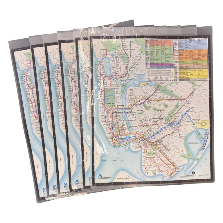 Vintage MTA New York City Laminated Subway Maps: Item/Description: Set of eight original vintage 1979 New York City Subway system maps. This specific cartographic design, created by Michael Hertz Associates, famously replaced the abstract, minimalis