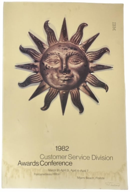 Paul Rand IBM Awards Conference Florida Lithograph: Item/Description: Original, iconic signed Paul Rand IBM Customer Service Division Awards Conference offset lithograph poster. The central sun ornament depicted comes from Rand's personal art collectio