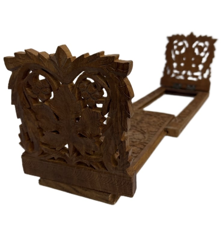 Indian Hand-Carved Teak Expandable Book Slide (1 of 7)