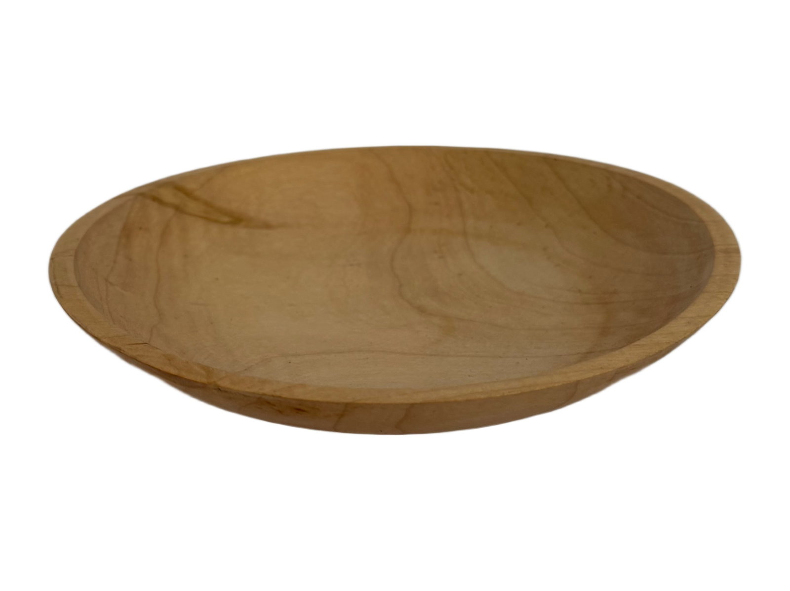 R. Meber Signed Hand-Turned Wooden Bowl: Item/Description: R. Meber handcrafted and signed small warm honey-toned round bowl made from natural wood. Crafted in a minimalistic, contemporary studio art style, it showcases smooth contours and v