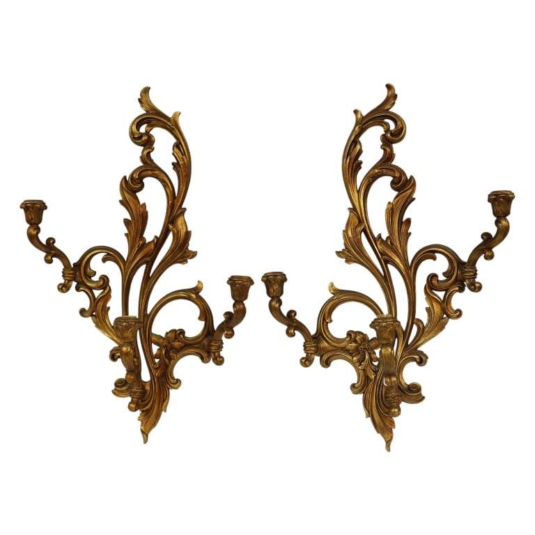 Hollywood Regency Syroco Wood Style Wall Sconces (1 of 8)