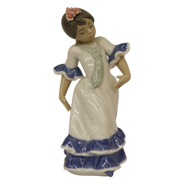 Lladro "Juanita" Andalusian Flamenco Figurine: Item/Description: Vintage Lladro porcelain sculpture, titled "Juanita" or "Young Flamenco Dancer" (model #5193), designed by master artisan Juan Huerta. Issued from 1984 until its retirement in 2022. 