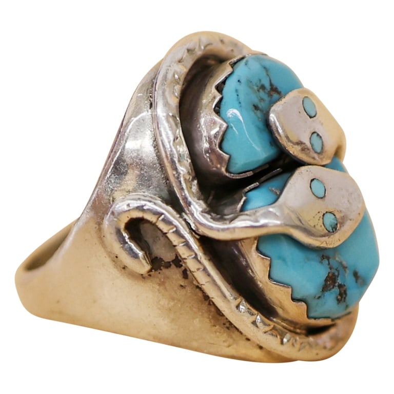 Signed Effie C. Sterling Turquoise Snake Ring - 2