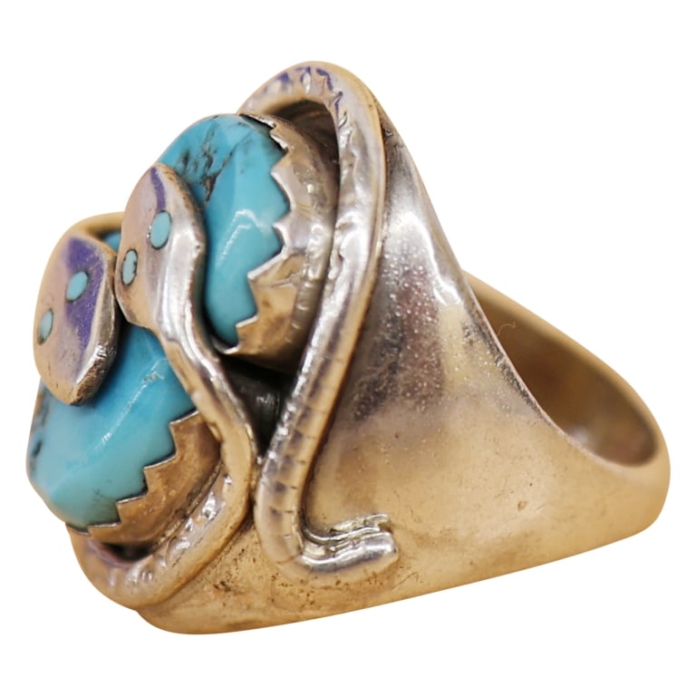 Signed Effie C. Sterling Turquoise Snake Ring - 3