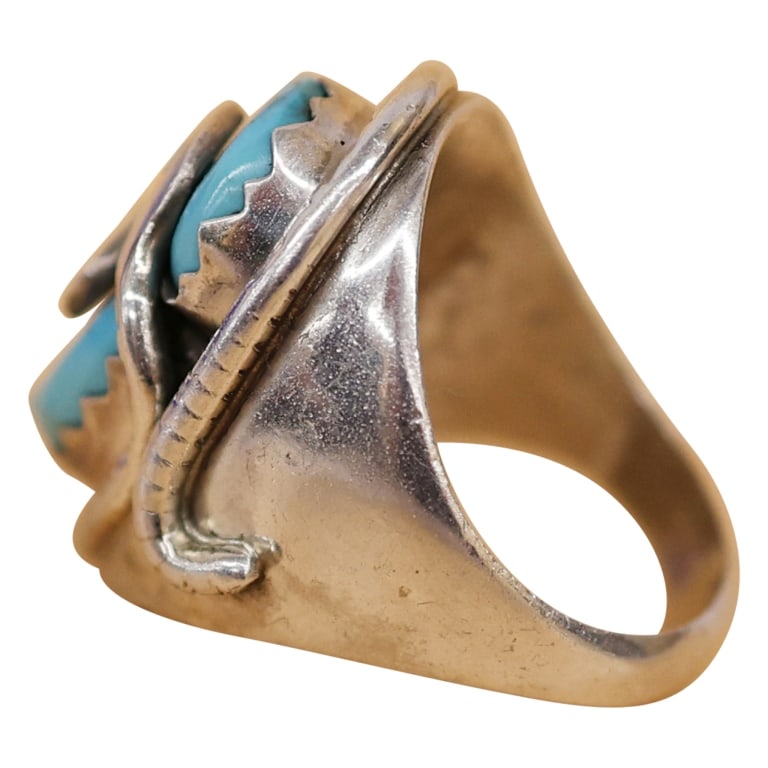 Signed Effie C. Sterling Turquoise Snake Ring - 4