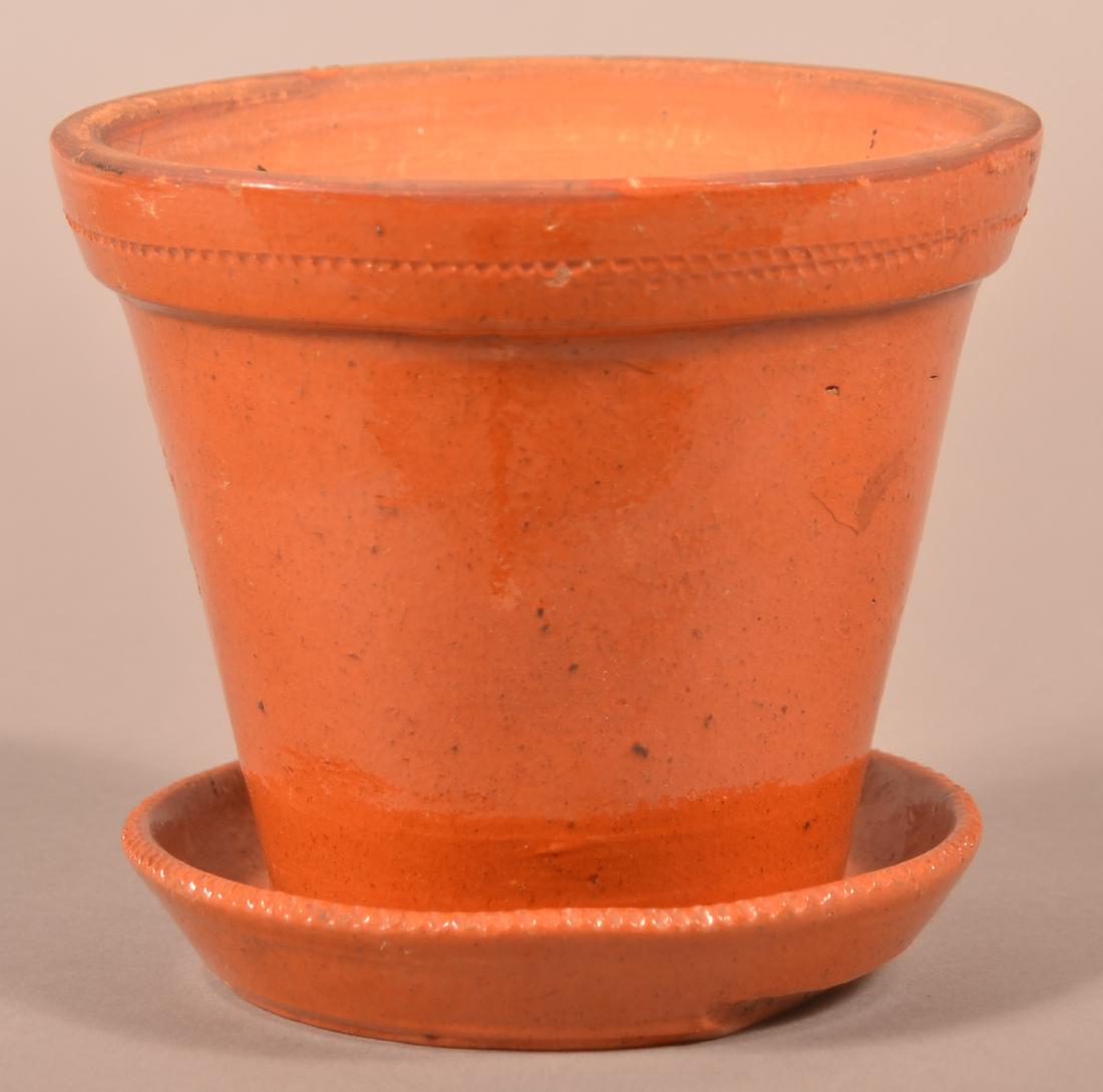 19th Century Glazed Redware Flower Pot. (1 of 3)