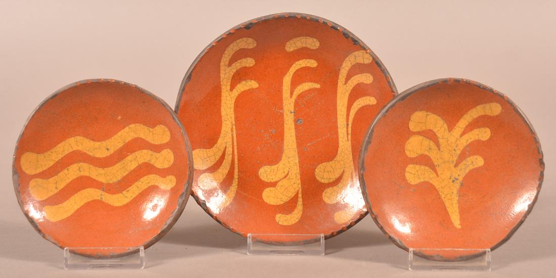 3 Greg Shooner Redware Slip Decorated Plates. (1 of 2)