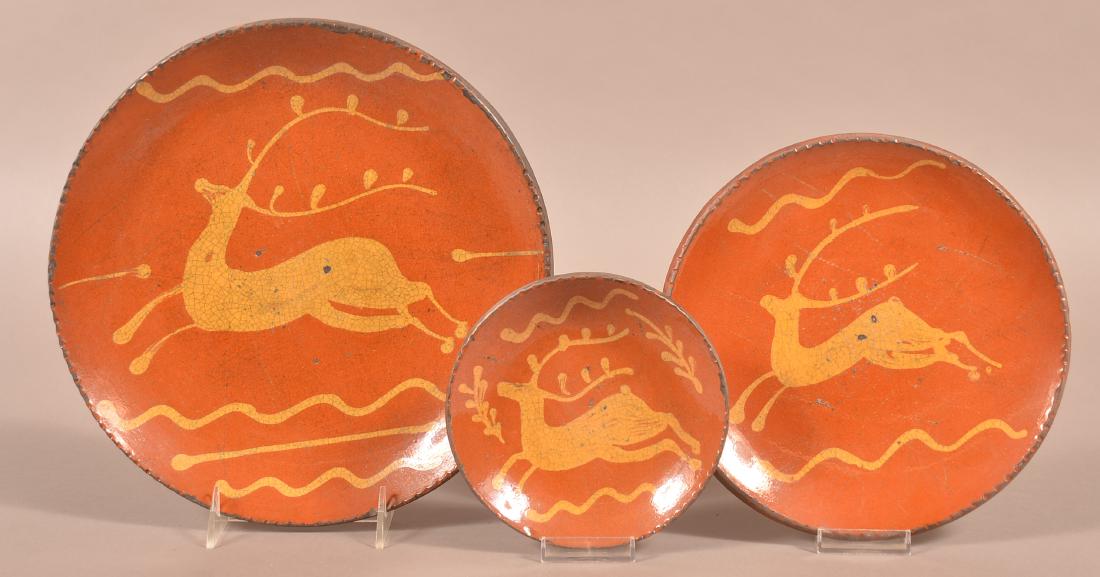 3 Shooner Redware Leaping Stag Dec. Plates. (1 of 2)
