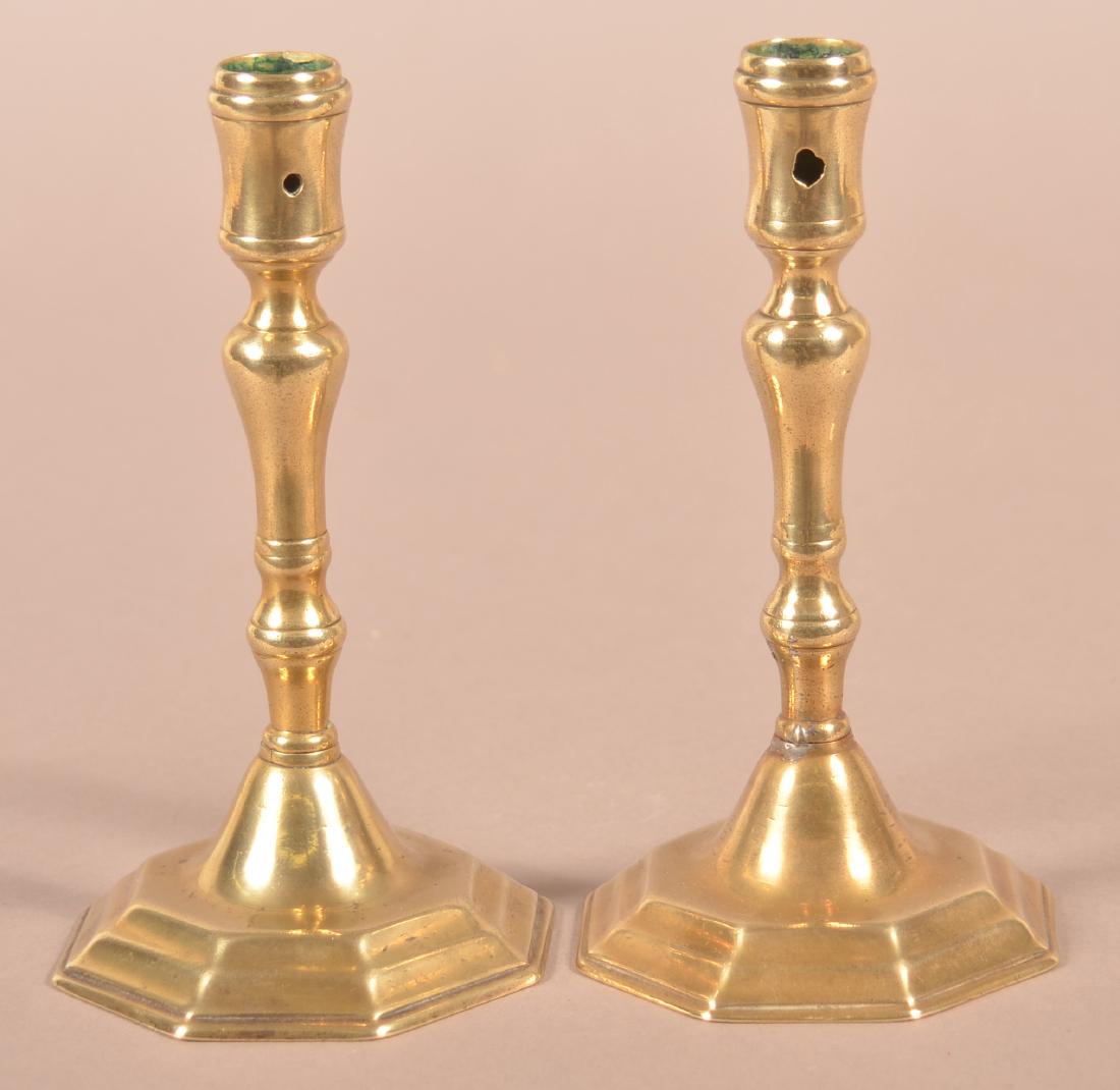 Pair of Queen Anne Brass Candlesticks. (1 of 3)