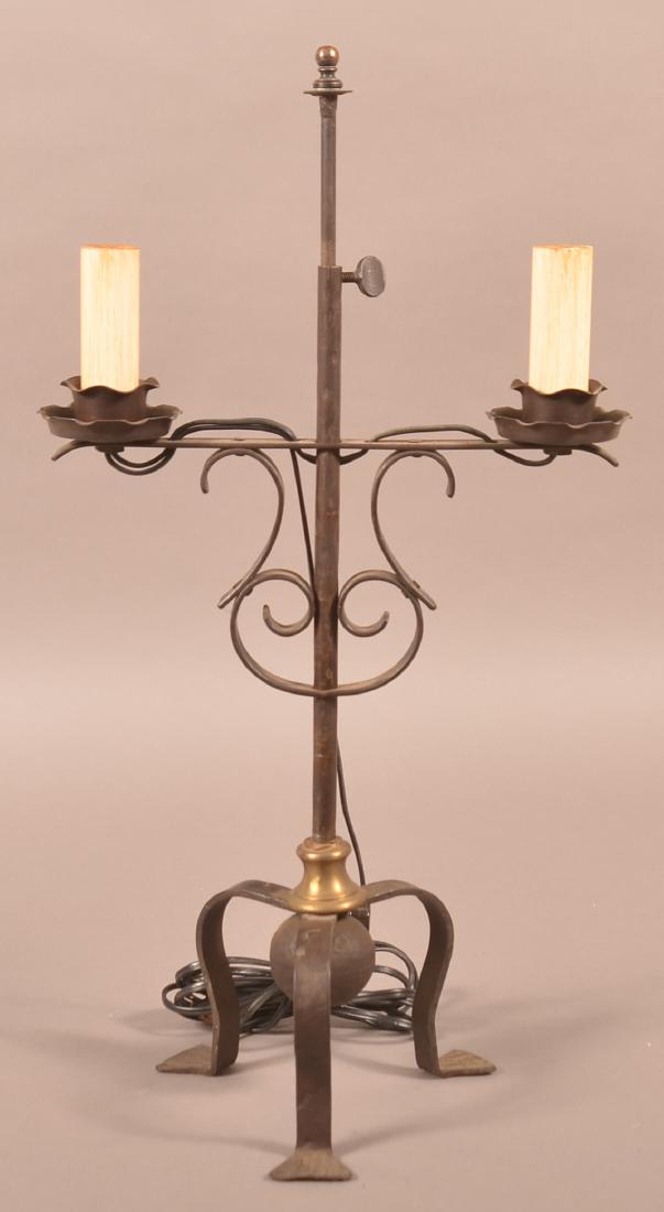 Wrought Iron Double Socket Bridge Table Lamp. (1 of 2)
