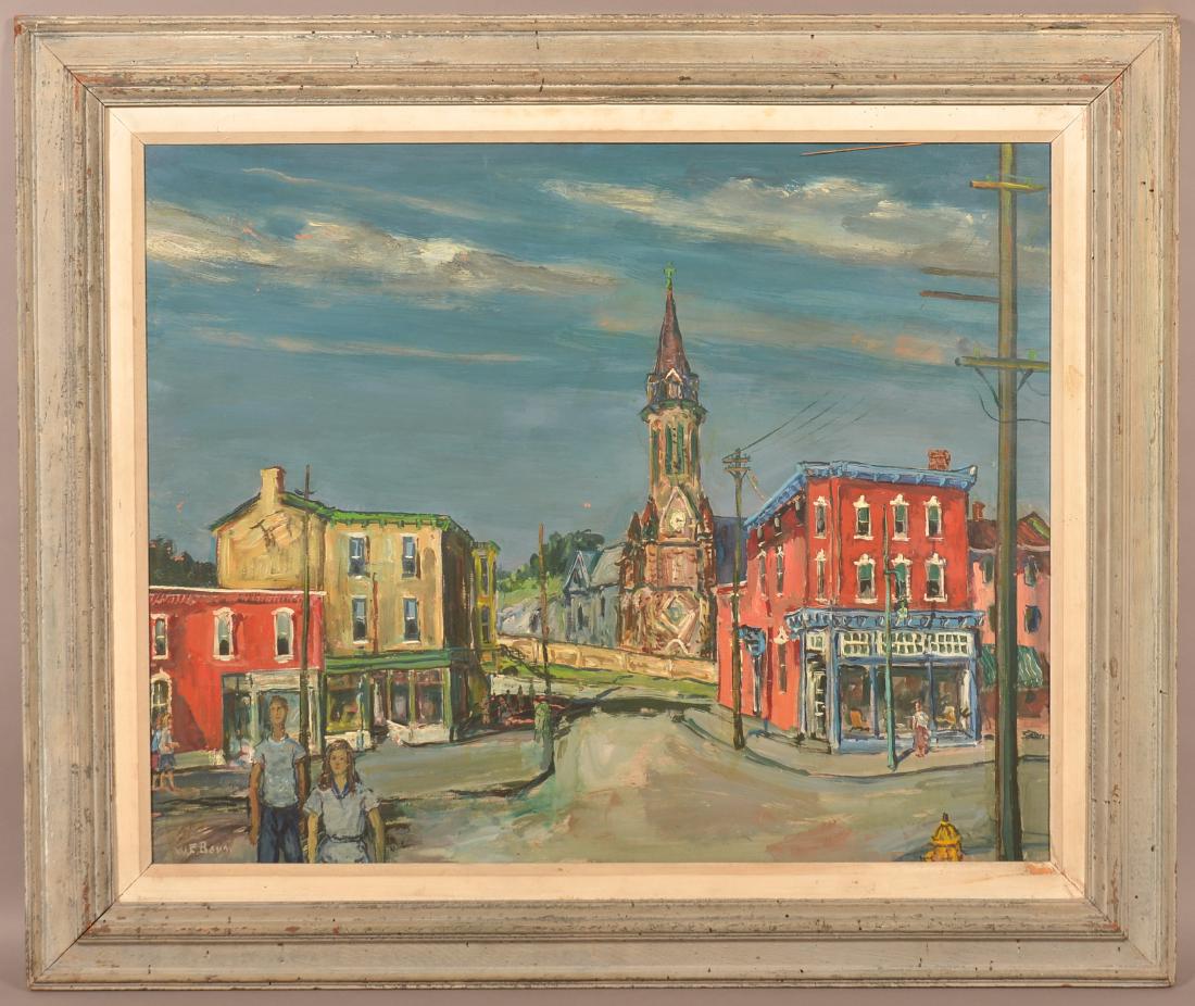 W.E. Baum Oil on Masonite View of Manayunk. (1 of 5)
