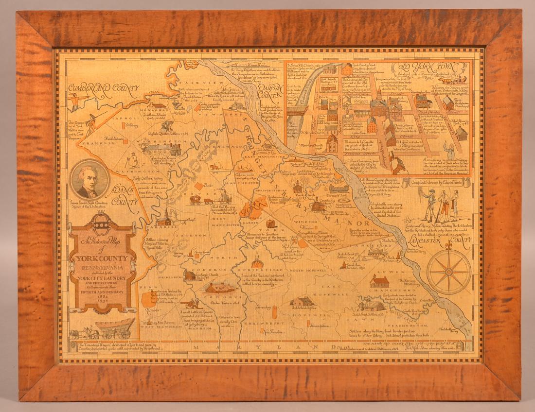 Antique Tiger Maple Frame with York, PA Map. (1 of 1)
