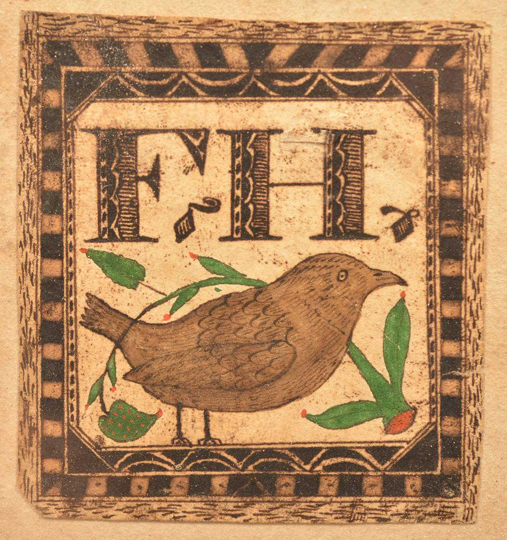 Small Watercolor and Ink Fraktur Drawing.