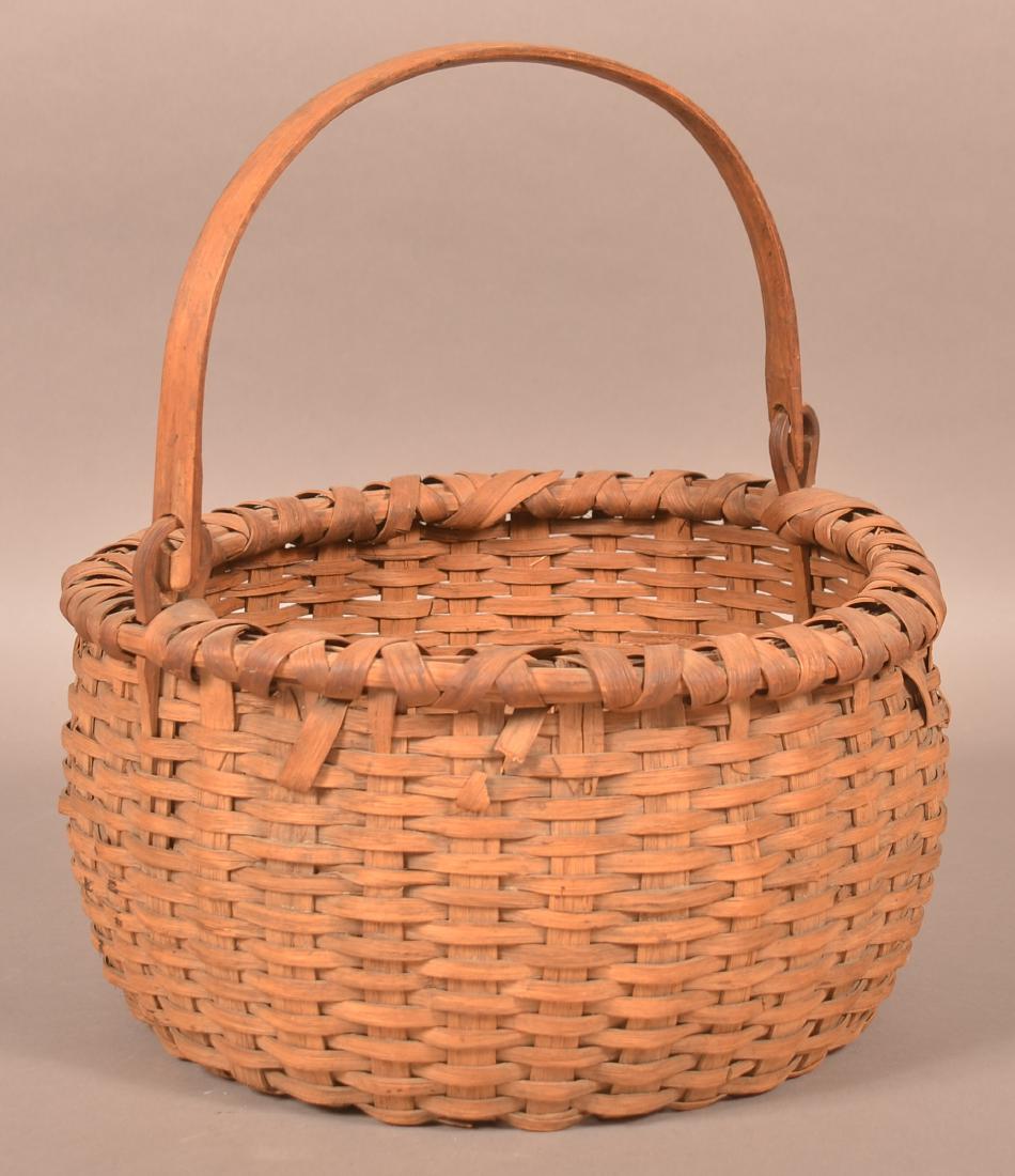 Antique Oak Splint Swing Handle Field Basket. (1 of 4)