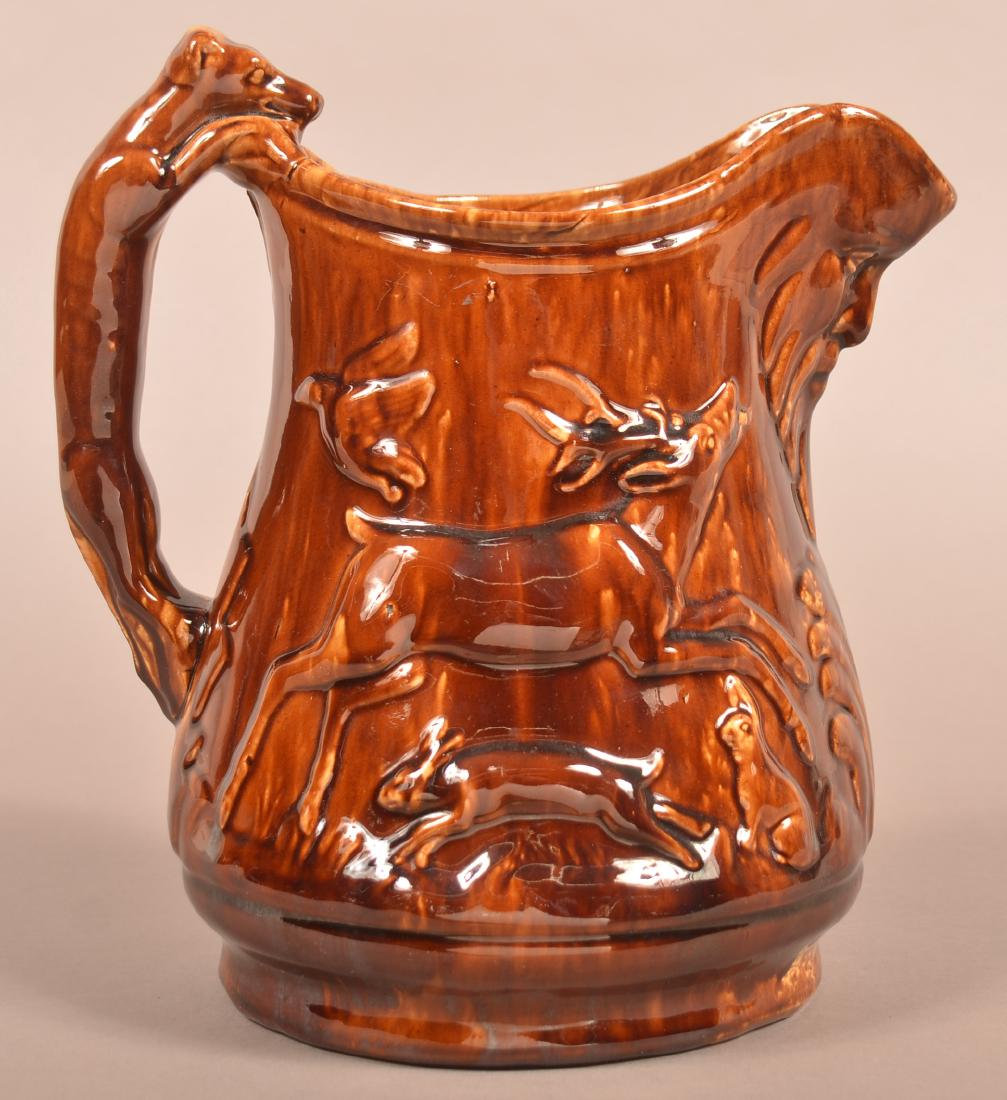 Rockingham Yellowware Pitcher with Hunt Scene. (1 of 4)