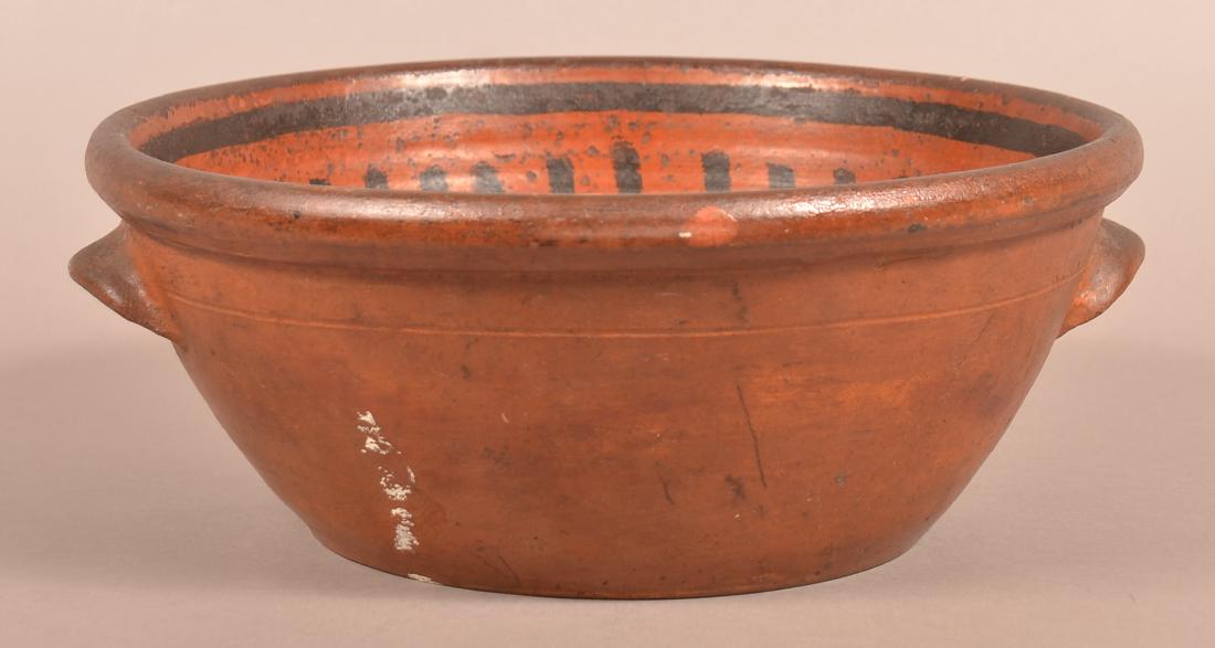 Glazed Redware Bowl with Applied Ear Handles. (1 of 3)