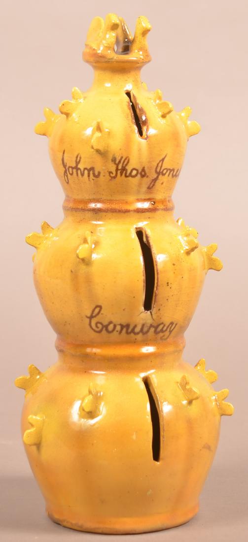 Antique English Yellow Glazed Redware Three Tier Bank. (1 of 4)