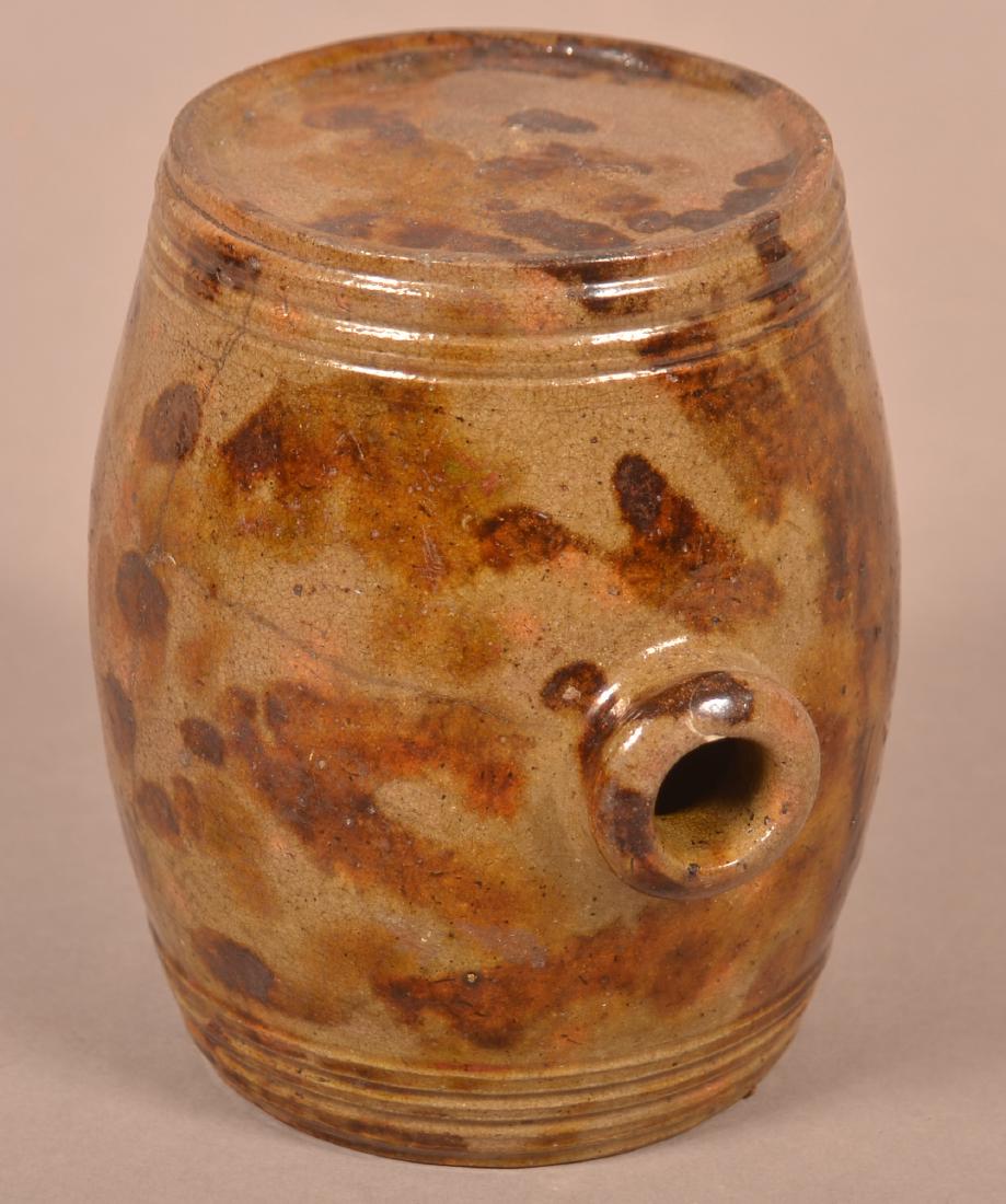 Antique Mottle Glazed Redware Brandy Keg. (1 of 5)