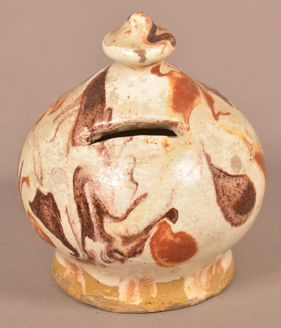 19th Century Drip Glazed Redware Still Bank. (1 of 3)