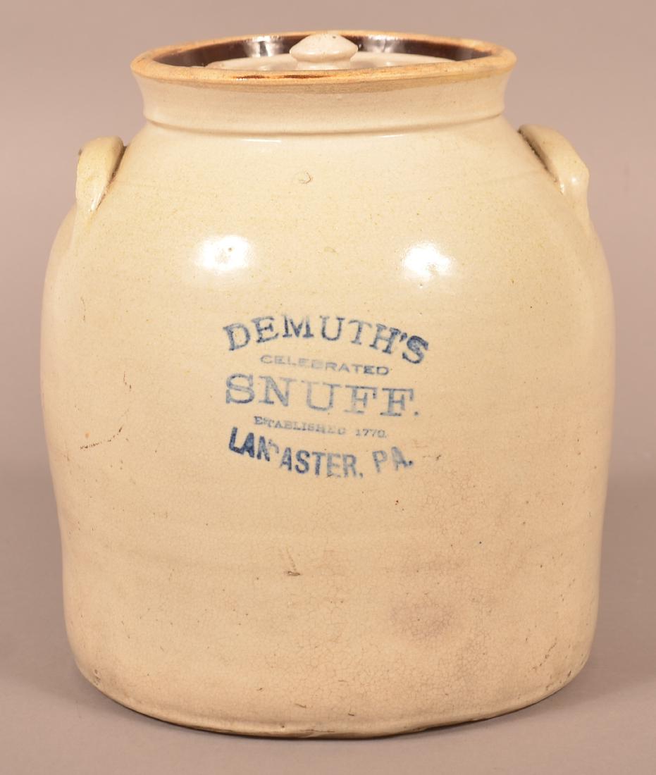 Demuth's Snuff Stoneware Two Gallon Crock. (1 of 3)