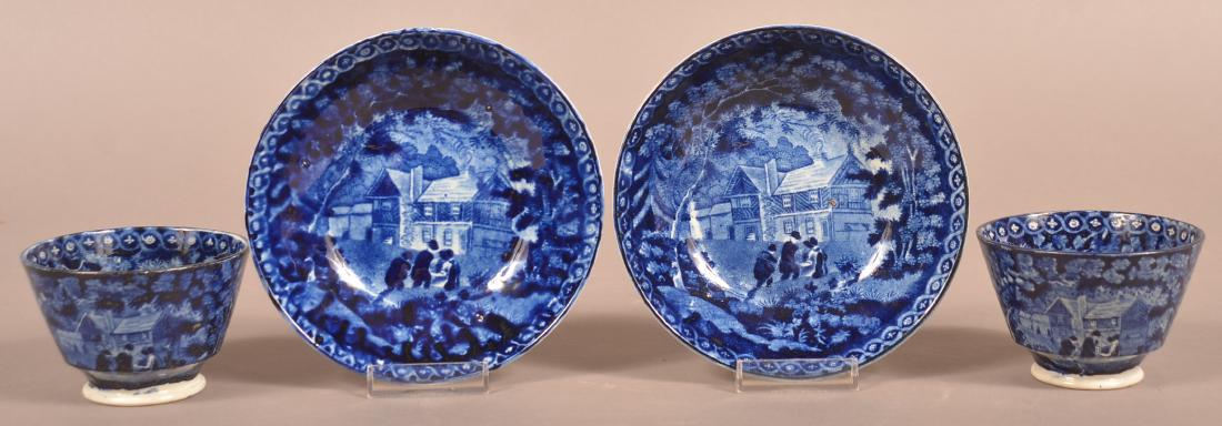 Two Staffordshire China Blue Transfer Cups and Saucers. (1 of 2)