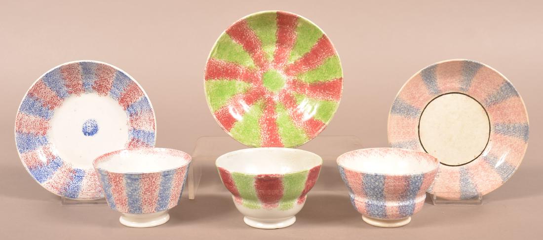 Three Various Rainbow Spatter China Cups and Saucers. (1 of 3)