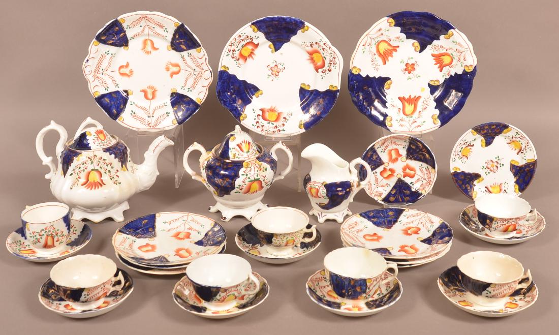28 Piece Gaudy Welsh "Bellflower" China Tea Service. (1 of 2)
