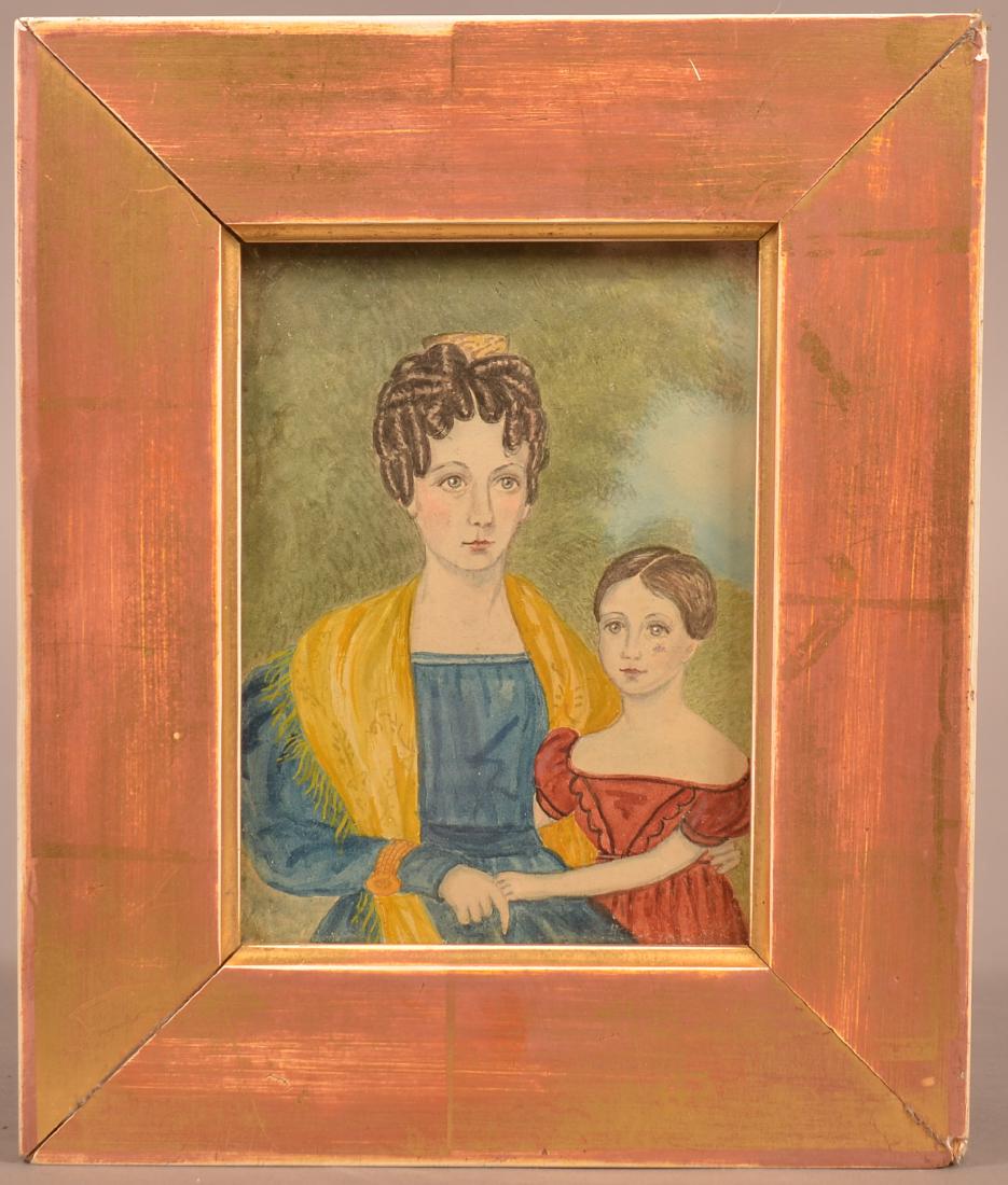 Folk Art Watercolor on Paper Double Portrait. (1 of 2)