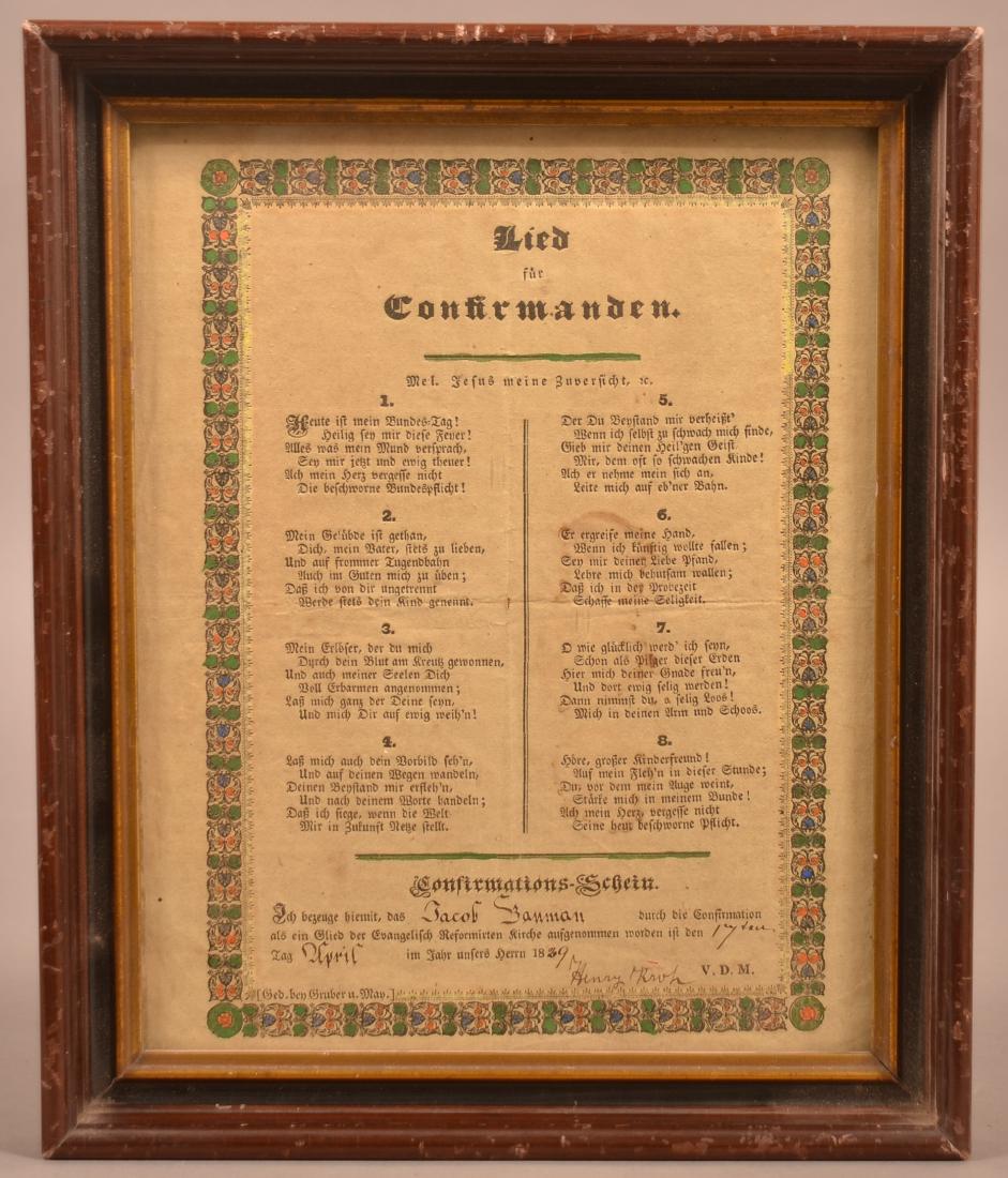 Printed and Hand Colored Confirmation Schein Dated (1 of 1)