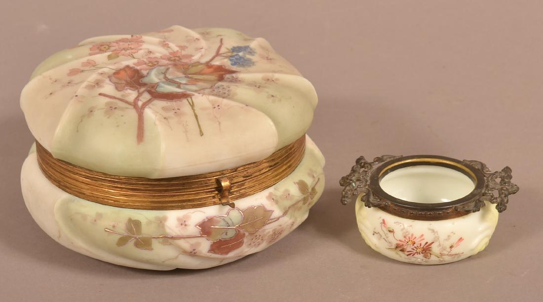 Wavecrest Opaque Glass Bureau Box and Pin Jar. (1 of 5)