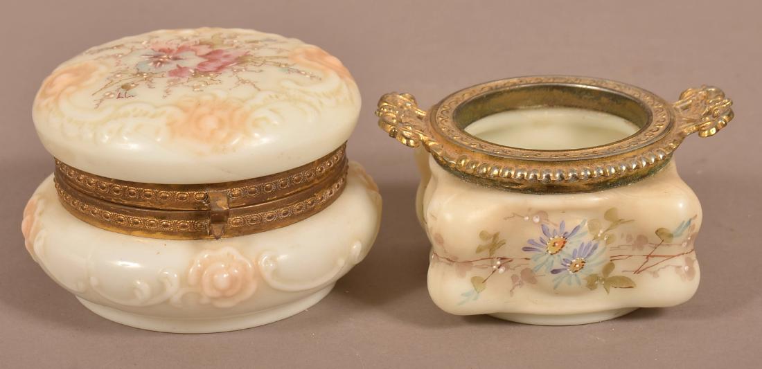 Wavecrest Opaque Glass Bureau Box and Pin Jar. (1 of 4)