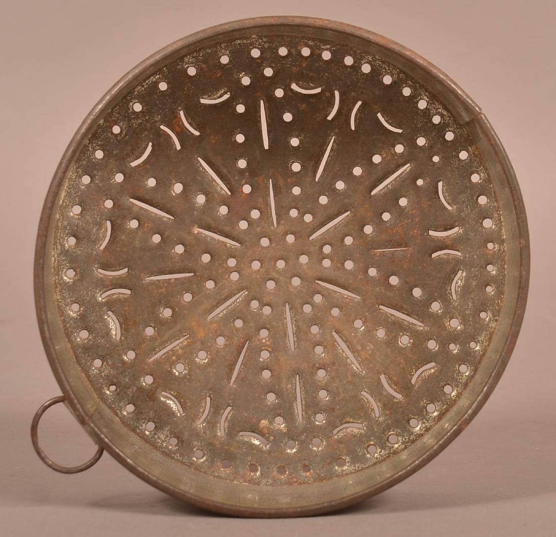 Antique Circular Punched Tin Cheese Mold. (1 of 3)