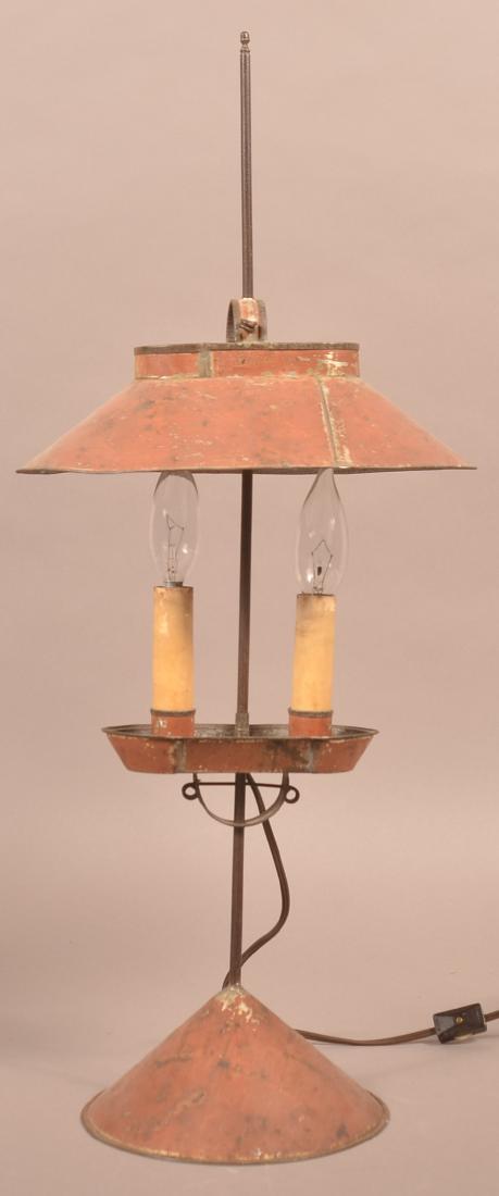 Jerry Martin Maroon Painted Tin Student Lamp. (1 of 5)