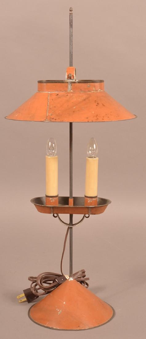 Jerry Martin Apricot Orange Painted Tin Student Lamp. (1 of 5)