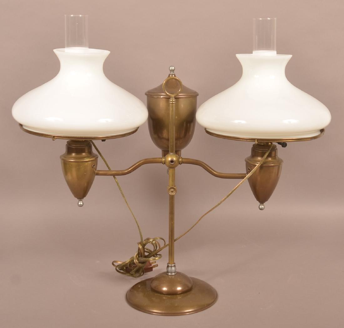 Antique Brass Double Arm Student Lamp. (1 of 3)