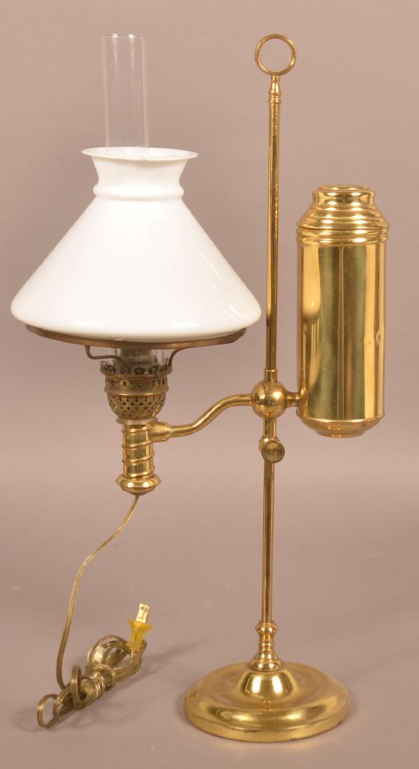 Antique Brass Single Arm Student Lamp. (1 of 3)