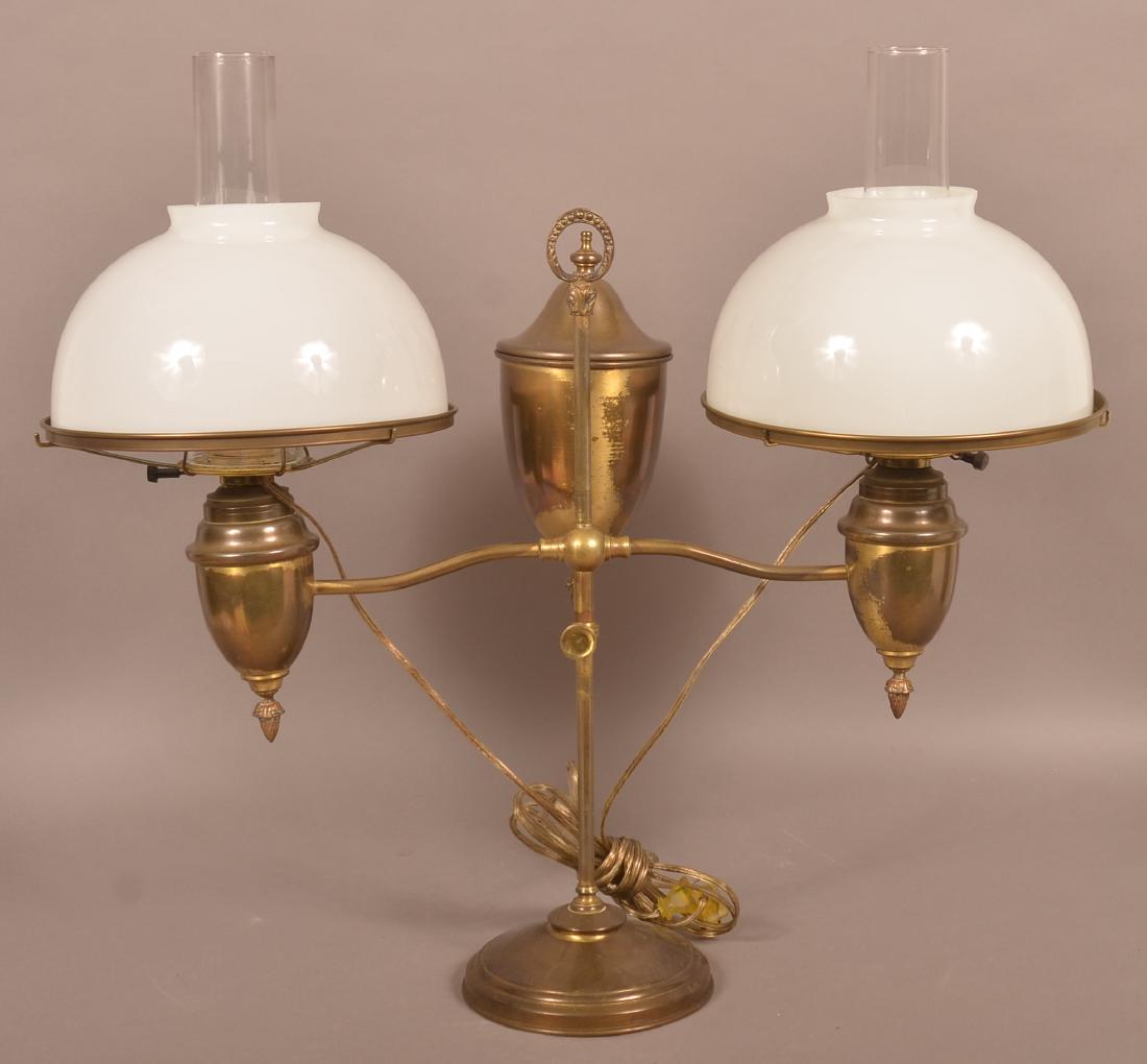 Antique Brass Double Arm Student Lamp. (1 of 3)