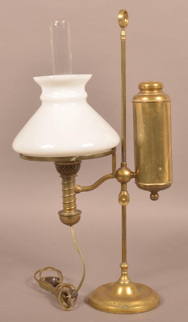 Antique Brass Single Arm Student Lamp. (1 of 3)