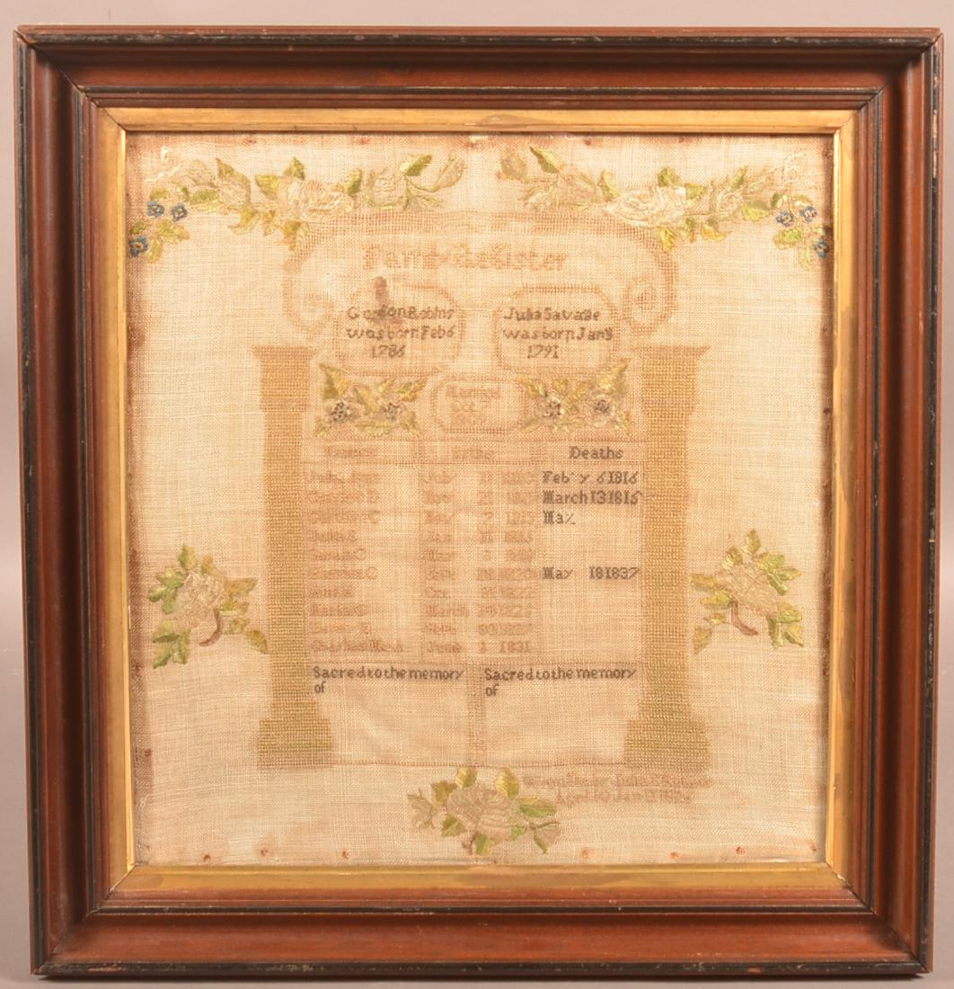 1826 Family Register Needlework Sampler. (1 of 3)