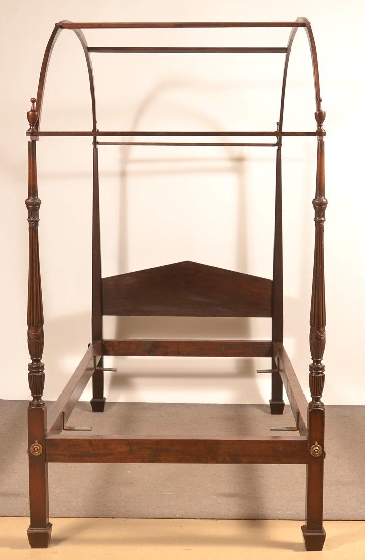 Sheraton Mahogany Carved Canopy Top Poster Bed. (1 of 3)