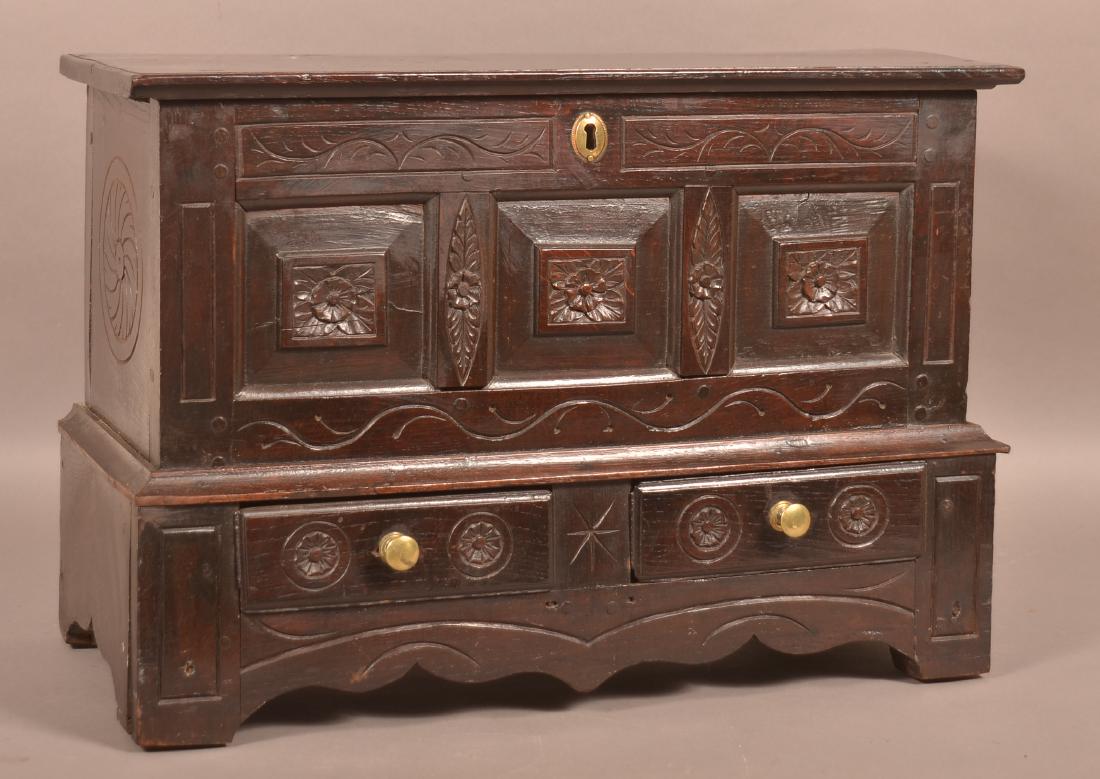 Antique Continental Oak Carved Miniature Blanket Chest. (1 of 4)